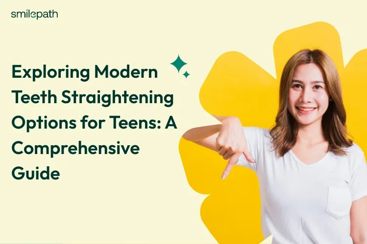 A teen is showing her straight teeth