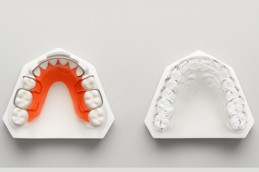 An image showing Hawley retainers vs Clear retainers.
