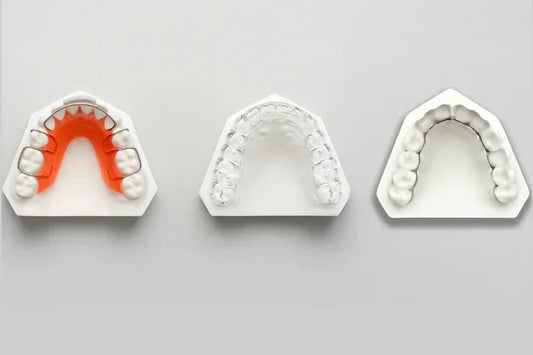 An illustration showing fixed, clear, and Hawley retainers.