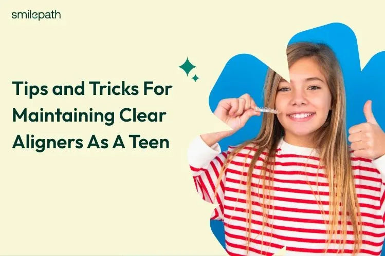 A girl holding clear aligner and rising her thumb up