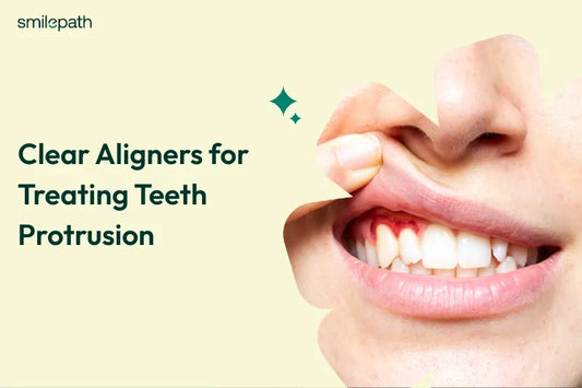 A close-up of a woman with protuded upper teeth 