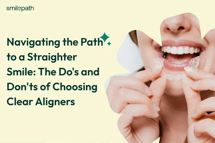 A girl is putting clear aligner to achieve perfect teeth
