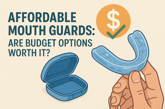 Mouthguards and a dollar sign symbol in the background.