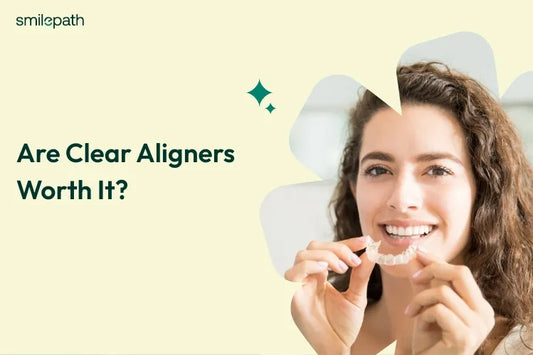 A girl captured while applying clear aligners