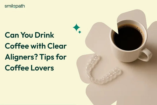 A cup full of coffee and a clear aligner placed beside it