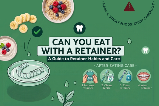 An illustration about eating with clear removable retainers
