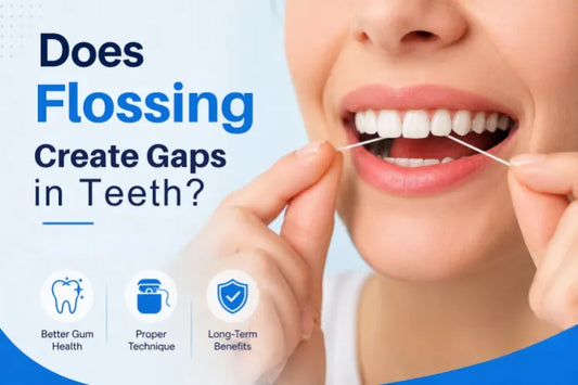 Person flossing their teeth with healthy gums and clean teeth 