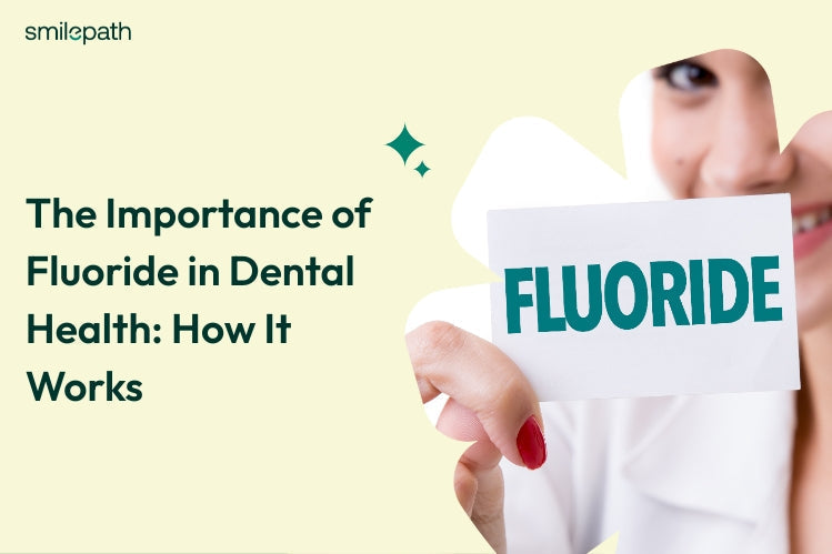 A dentist holding a paper with fluoride written on it