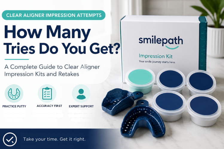  Smilepath impression kit on a table with the title: How Many Attempts Do You Get When Taking a Clear Aligner Impression?