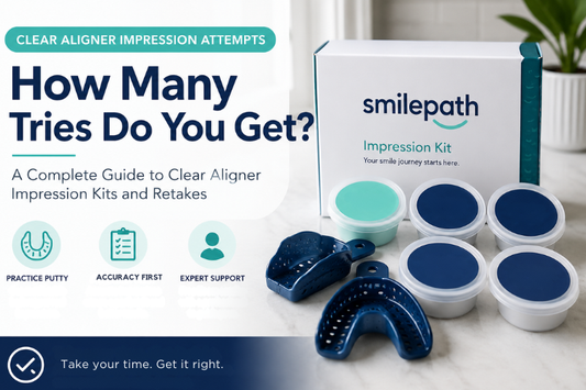  Smilepath impression kit on a table with the title: How Many Attempts Do You Get When Taking a Clear Aligner Impression?