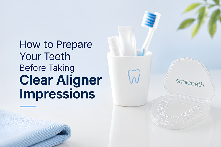 The image shows the blog title with a clear aligner and case.