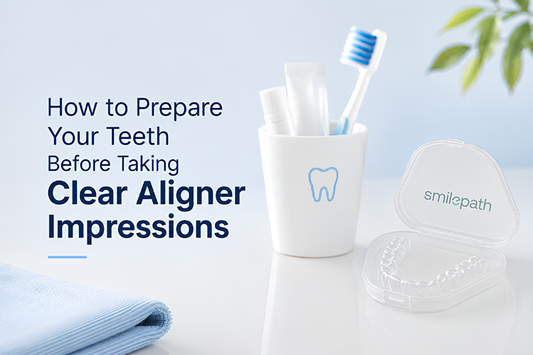 The image shows the blog title with a clear aligner and case.