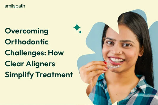 Young woman smiling while holding her clear aligner
