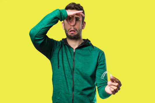  A man feeling disgusted due to stinky retainers