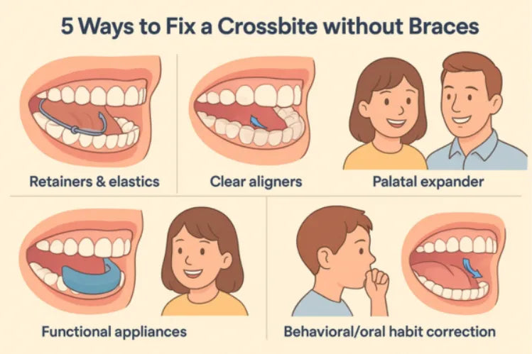 An image shows different ways to fix a crossbite without braces