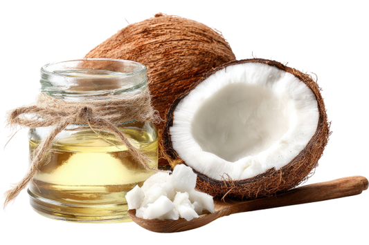 An image of coconut oil and fresh coconut