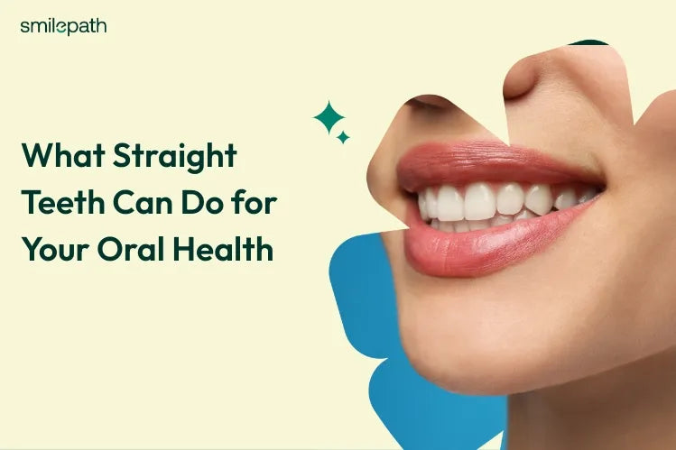 A woman is showing striaght teeth