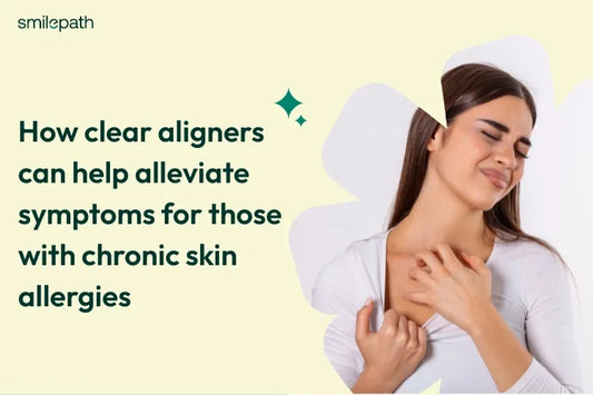 Young woman scratching her itchy neck against a gray background, illustrating allergy symptoms or skin irritation.
