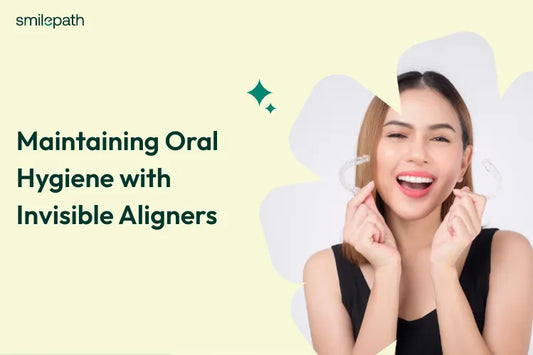 A girl holding clear aligners in her both hands