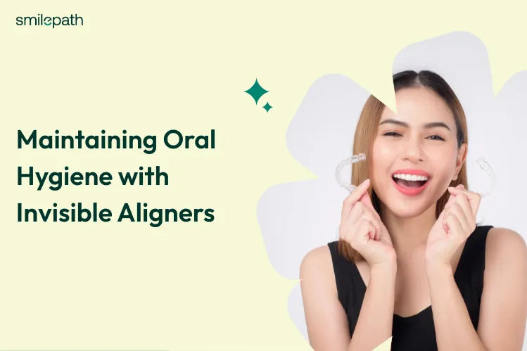 A girl holding clear aligners in her both hands